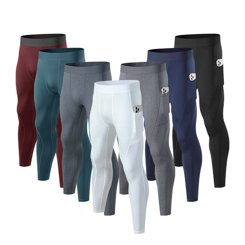 Men's leggings fitness running training pants cross-border breathable quick-drying stretch side pocket leggings