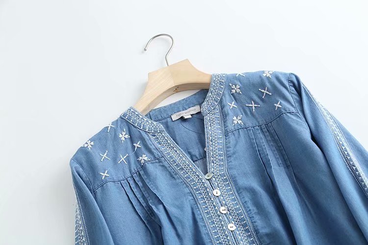 fashion loose embroidered denim shirt  NSAM34011