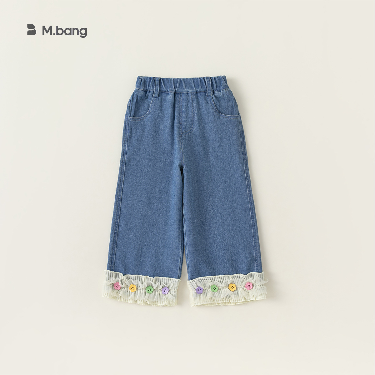 Youbao ropa para niños niñas jeans con costuras de encaje coreano pantalones de pierna recta para niños pantalones de princesa dulce para niñas
