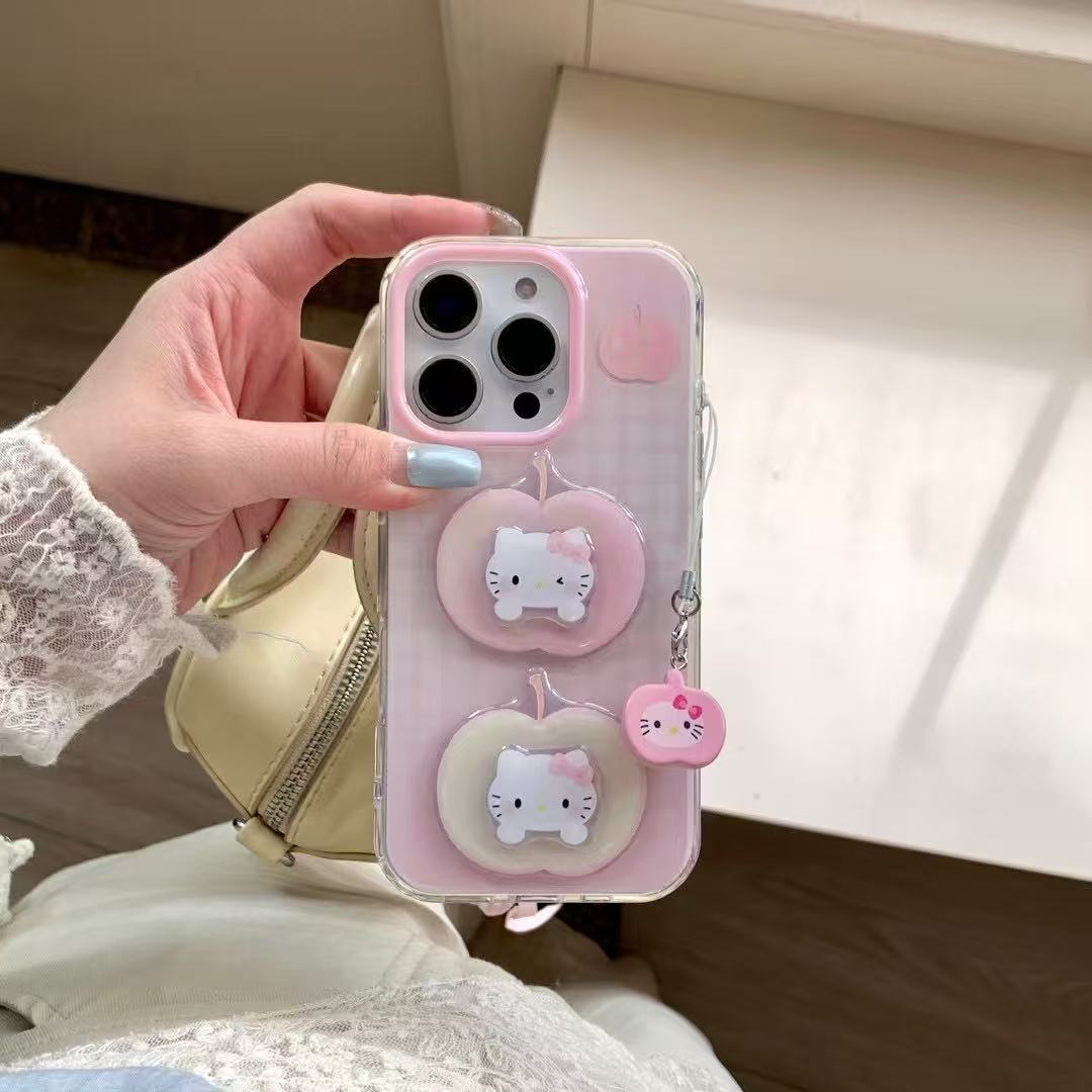 Linda niña corazón rosa tridimensional KT gato para Apple 15ProMax funda para teléfono móvil 16Pro nicho 14/13 nuevo