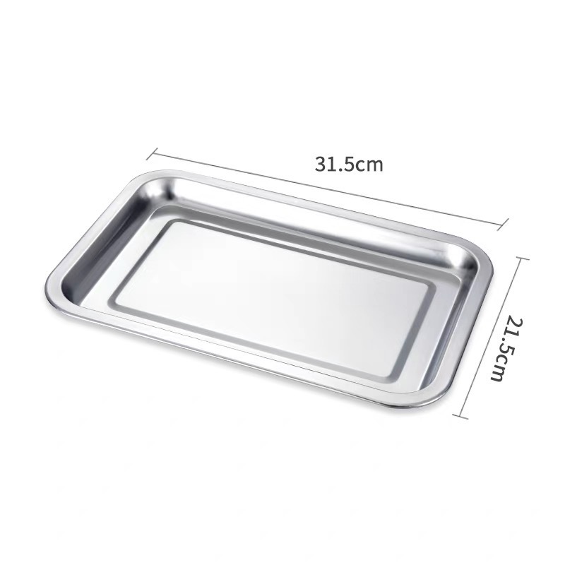 Stainless Steel Dinner Plate Thickened Stainless Steel Barbecue Plate Household Rectangular Tray Barbecue Stainless Steel Food Plate
