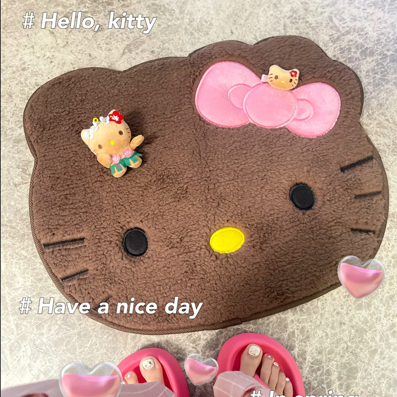 小地毯地垫黑皮kitty夏威夷度假风可爱卧室家用迷你女生门垫入户|undefined
