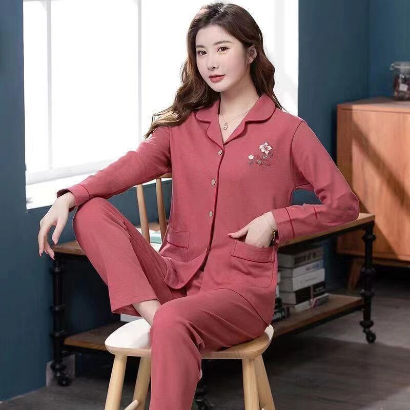 Más tamaño % pijamas de algodón para mujeres de mediana edad y ancianos primavera y otoño e invierno traje de manga larga ropa de abrigo casual ropa de hogar