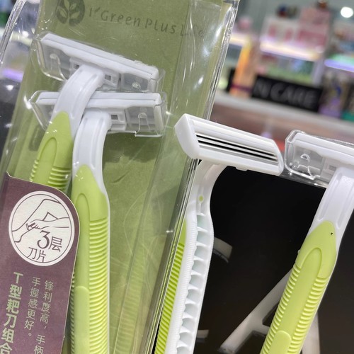 Green Tea Shave Razor T-Style Comb Blade 2-Pack Men's/Women's Underarm Hair Removal Shaving Blade for Full Body and Underarm Hair Removal