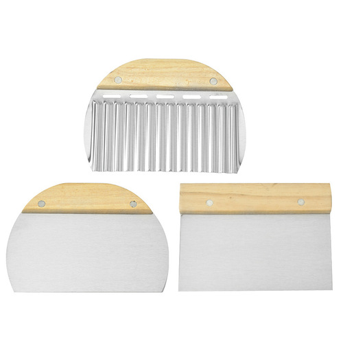 Stainless steel wood handle face knife wavy half-round scraper with scale cake cream rice noodle scraper caramel