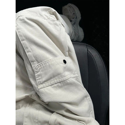 American Retro Hip-Hop Straight White Work Pants for Women High-Waisted Slimming with Multiple Pockets Sports Casual Pants