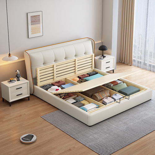 Cream Style Minimalist Leather Bed 1.8m Master Bedroom Soft Package Wedding Bed Modern Simple Storage Light Luxury Double Bed Cat Paw Leather Bed