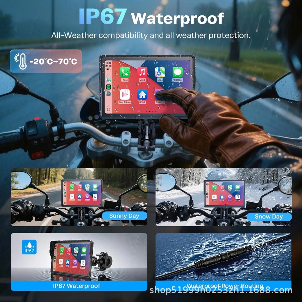 5inch Motorcycle CarPlay Dashcam Bluetooth WiFi Tire Pressure GPS Navigation All-in-One Device for Riding