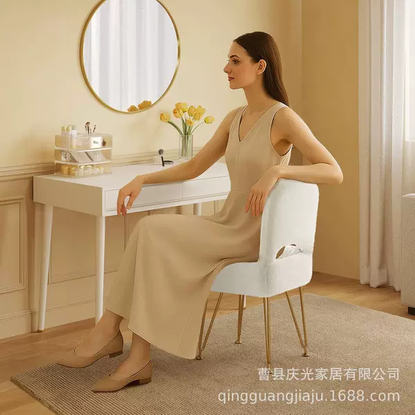 Nordic Dressing Table Makeup Stool with Backrest for Home Bedroom Designer Light Luxury Makeup Chair Internet Celebrity Ins Manicure Chair