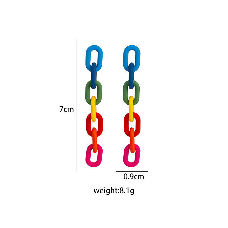 Modische einfache RegenbogenKettenohrringe farblich passende Quastenohrringepicture1