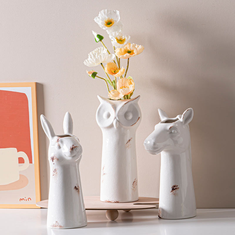 蜀門復古做舊動物陶瓷花瓶裝飾乾花玄關桌面辦公室電視櫃擺件花瓶