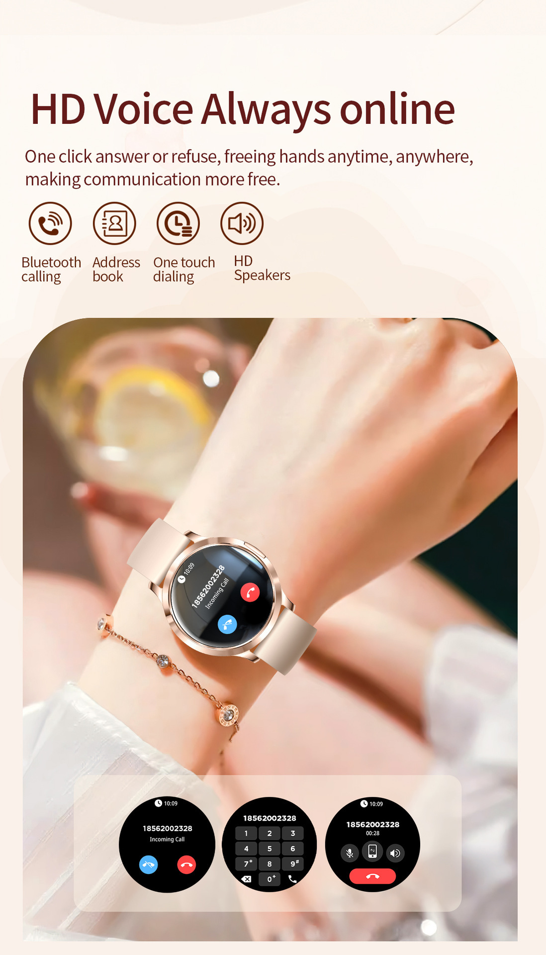 Smartwatch With Calling Function Heart Rate And Blood Pressure_voghion.com
