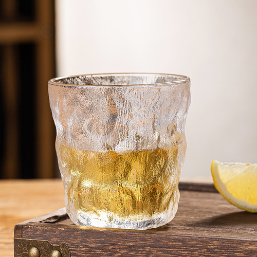 Glacier Pattern Glass Cup Gold-Edge Hammered Texture Creative Water Cup Tea Cup Beverage Juice Cup Wine Cup Gift Wholesale