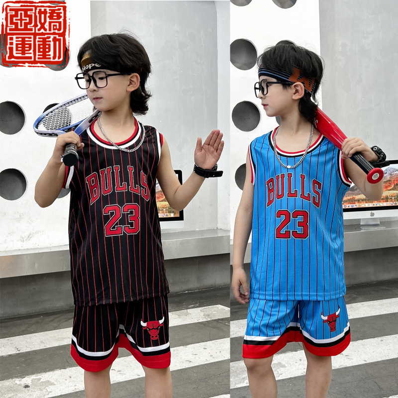 Children's clothing bull retro striped No. 23 jersey suit boys and girls vest classic Jersey children's performance clothing Children's clothing bull retro striped No. 23 jersey suit boys and girls vest classic Jersey children's performance clothing