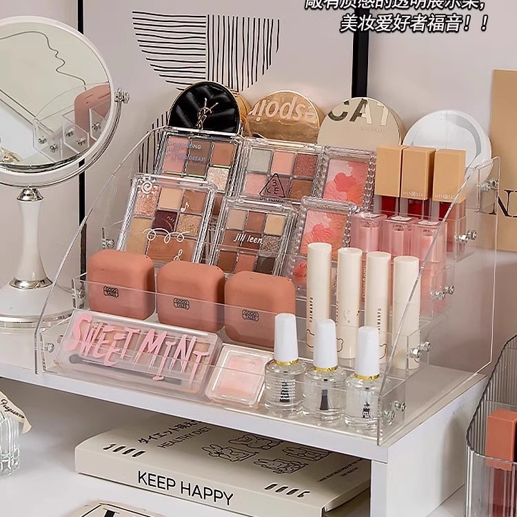 Caja de almacenamiento transparente estante de almacenamiento de cosméticos multicapa esmalte de uñas bandeja de sombra de ojos estante de exhibición estante de acabado de tocador