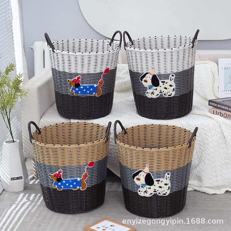 Household Plastic Storage Bucket Woven Extra Large Capacity Dirty Clothes Basket Bathroom Clothes Storage Basket Sundry Storage Basket