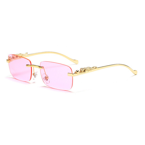 Retro square frameless sunglasses, transparent and high-end, ins flat mirror, hiphop style, European and American cool sunglasses