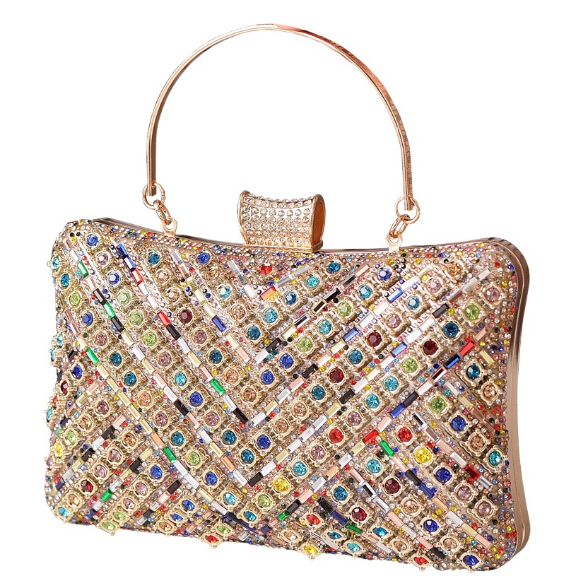 Bolso de cena de diamantes con incrustaciones de estilo explosivo, bolso de banquete de alta gama de color, bolso de diamantes de imitación de moda europea y americana, bolso de comercio electrónico transfronterizo para mujer