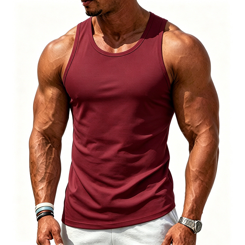 Comercio exterior transfronterizo hombres de excavación profunda culturismo fitness chaleco color sólido verano entrenamiento integral Camiseta deportiva de fondo
