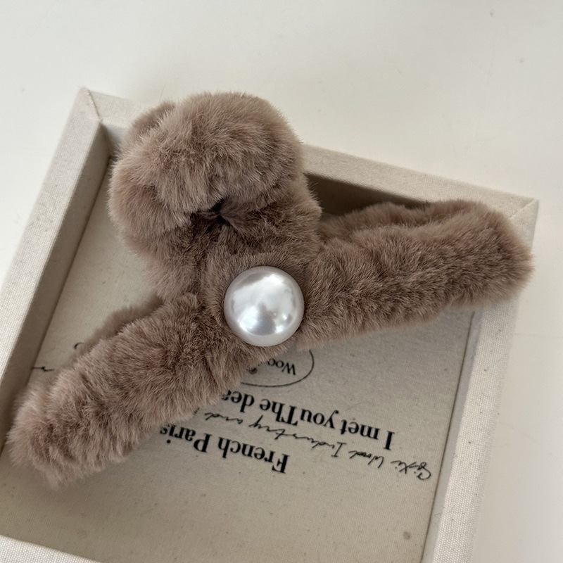 Herbst und Winter Plüsch Haarnadel Kopfschmuck weibliche Perle Haarspange Hinterkopf Haarspange große Haifisch-Clip Subnetz rot Hochsteckfrisur Haar Haarnadel_voghion.com