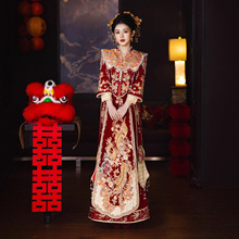 丝绒新娘秀禾服婚服2026新款重工轻奢结婚凤冠霞帔中式出阁服嫁衣