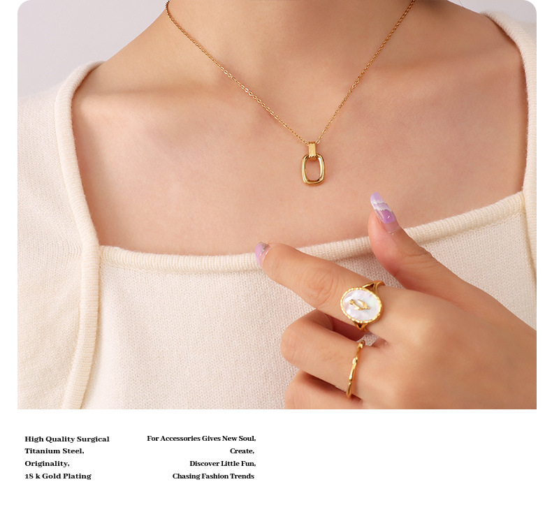 French oval pendant necklace earrings set titanium steel plated 18K real gold fashion jewelry