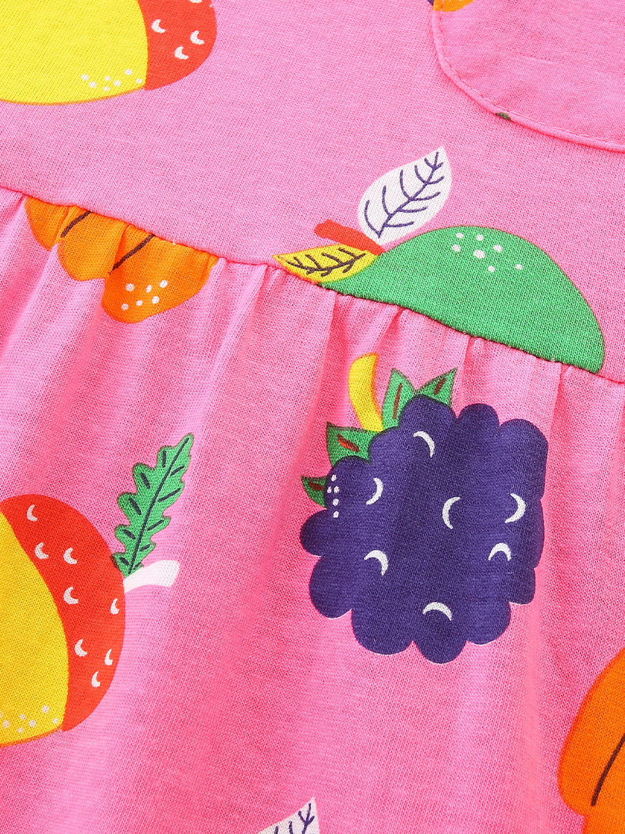 Otoño nuevo producto vestido de manga larga para niñas estilo europeo y americano estampado de dibujos animados vestido de princesa para niños vestido de algodón de punto cuello redondo para niños