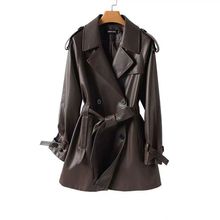 2025海宁新款秋冬真皮皮衣女中长款系腰修身显瘦绵羊皮风衣外套女