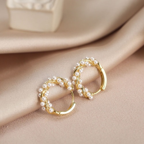 S925 silver needle circle pearl earrings for women spring and summer new niche temperament retro light luxury high-end design earrings