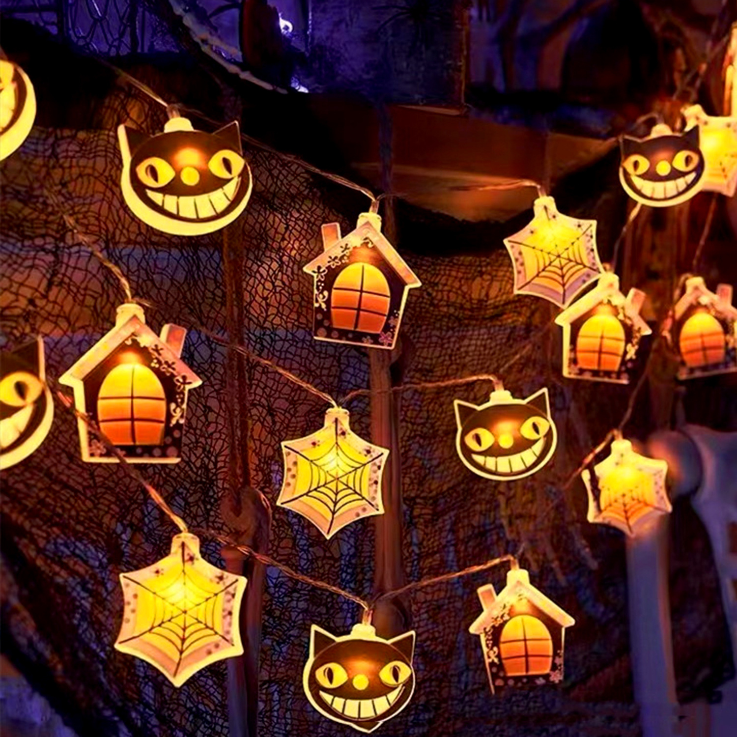 Guirnaldas de luces LED transfronterizas, guirnaldas de luces LED para Halloween, decoración exterior, luces LED de calabazas, luces decorativas para arreglos de escenas de Amazon.