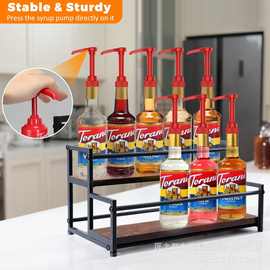 跨境木质咖啡糖浆架收纳咖啡吧酒瓶陈列架乡村风格厨房调料架