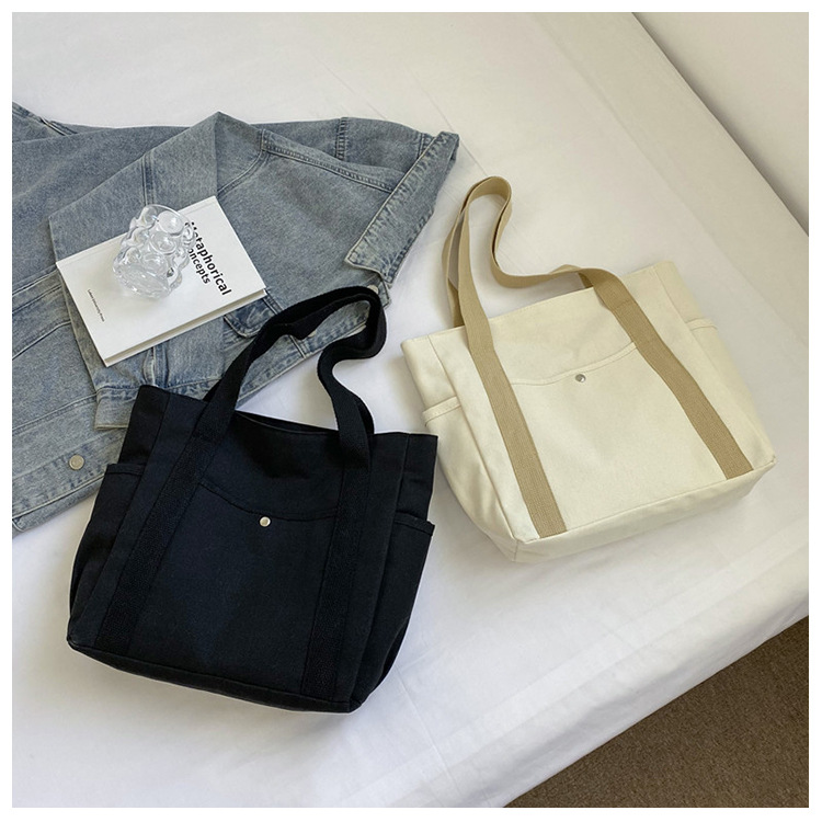 New canvas bag for women, ins forest style single-shoulder bag, large capacity for books, student commuting bag for classes, hand-held cloth bag undefined