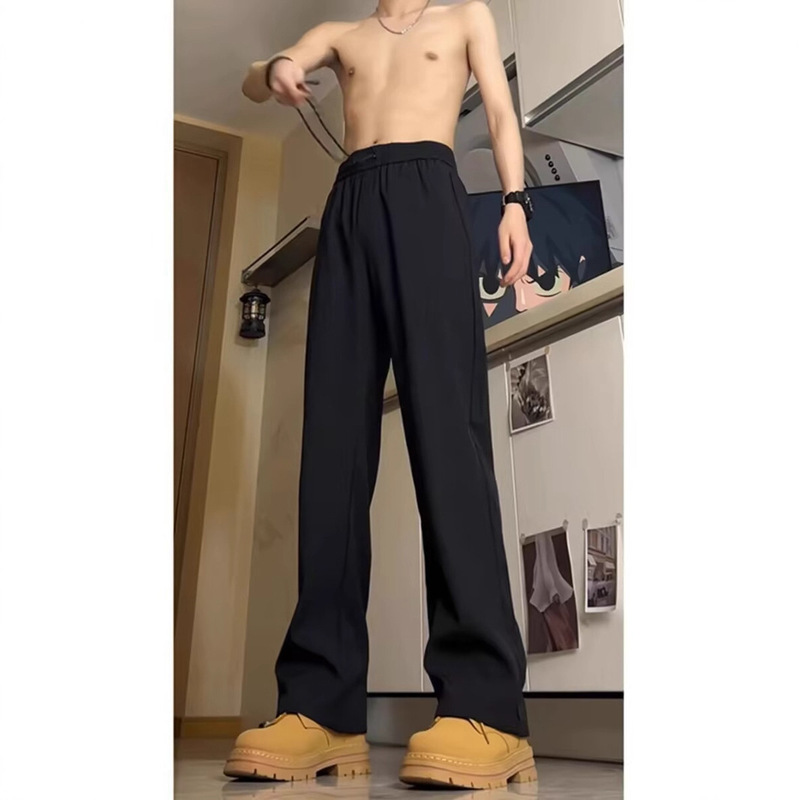 Black Men's Summer Straight-Leg Trousers American Style Height-Enhancing Slimming Pants Men's High Street Vibe Loose Casual Pants Plus Size Black Men's Summer Straight-Leg Trousers American Style Height-Enhancing Slimming Pants Men's High Street Vibe Loose Casual Pants Plus Size