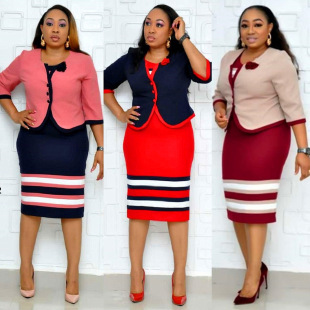 2XL 6XL African Plus Size Women's Clothing New Two-Piece Set Mother's Clothing Printed Jacket Dress Jx035 Extra Large Size