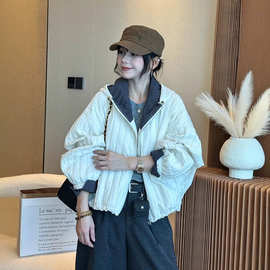 连帽夹棉外套女2026秋冬新款休闲宽松显瘦时尚百搭小个子轻薄棉服