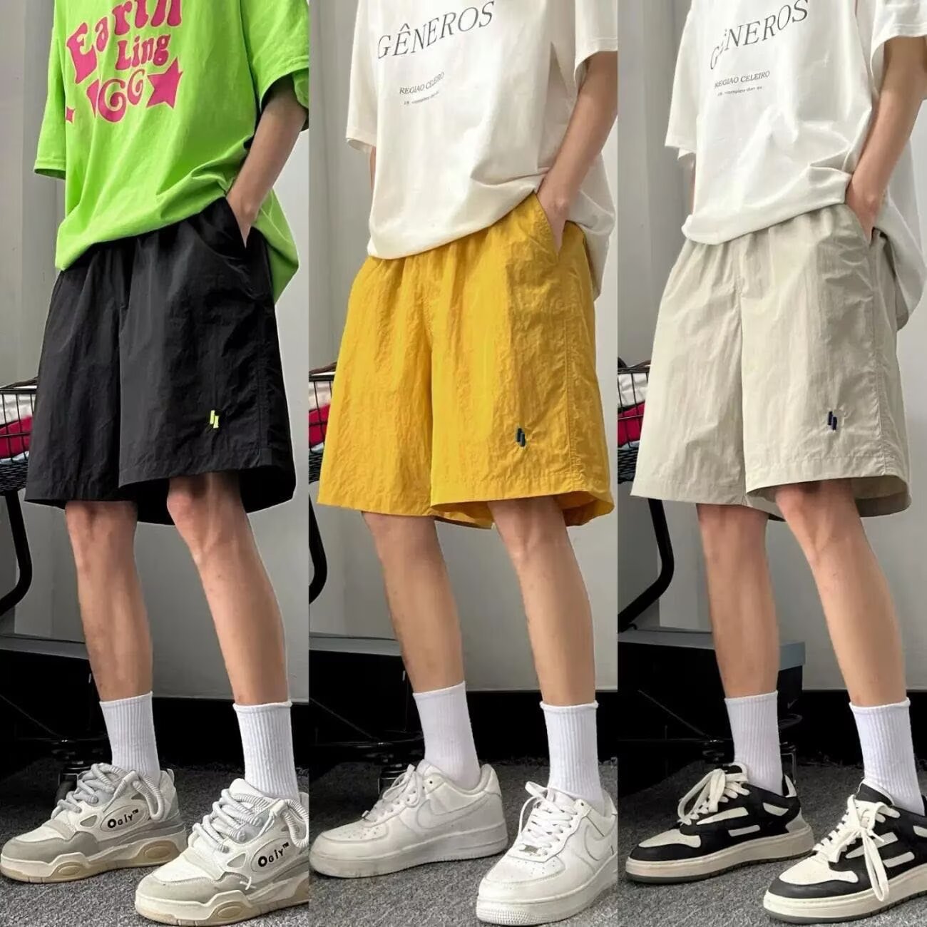 Camisas menos ropa verano nuevos pantalones cortos estadounidenses marca de moda para hombres estilo delgado sentido del diseño nicho holgado pantalones deportivos de gran tamaño