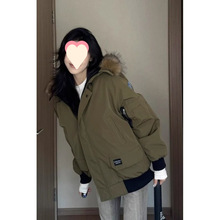 羽绒棉服女2025冬季新款美式复古刺绣大毛领加厚宽松情侣款外套