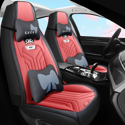 Seat cushion, seat cover, leather cartoon split head car seat - deluxe-edition-mousse-red-one-piece-head