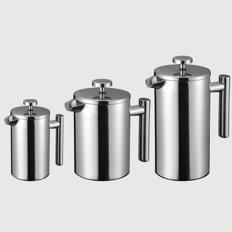 Cross-border stainless steel double-layer hand pot with net outdoor coffee pot filter French pot stainless steel press pot