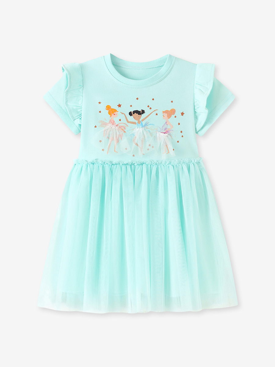 Little Maven estilo europeo y americano malla princesa vestido verano dibujos animados niña vestido manga corta algodón niños vestido