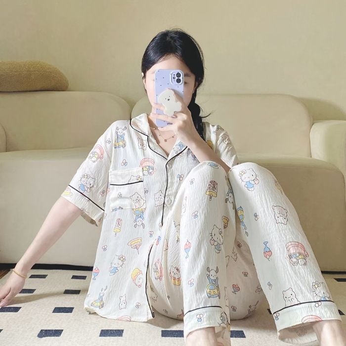 Verano nuevo pijama de amor mujer adorable oso simple ocio delgado nubes algodón ropa doméstica dos piezas conjunto al por mayor