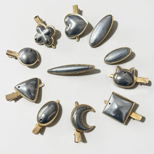 DIY饰品配件合金贴皮宋锦发夹底托几何凹槽鸭嘴夹刘海侧边夹发E18