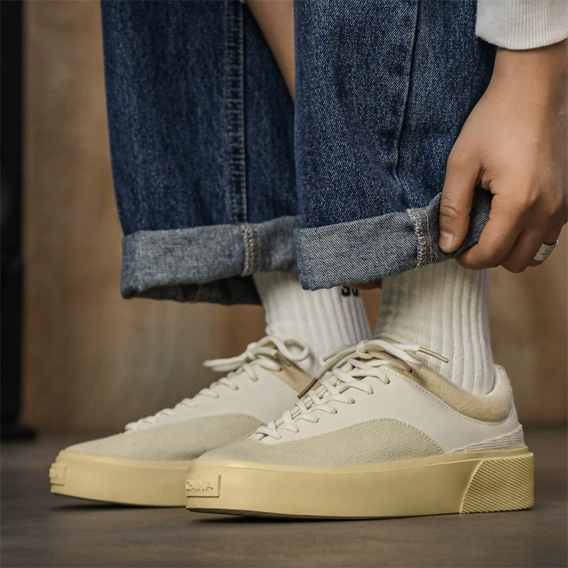 Новинка весны 2024, мужская обувь, студенческие низкие парусиновые повседневные спортивные кроссовки на толстой подошве с увеличенной подошвой, дропшиппинг