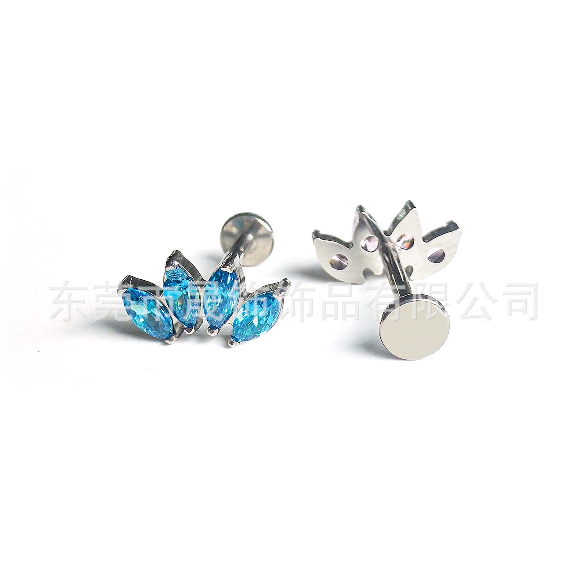 F136钛四马眼锆石耳钉耳蜗钉G23钛合金唇钉人体穿刺饰品耳骨钉