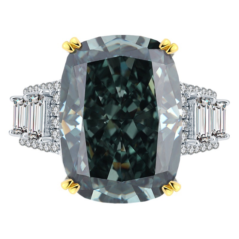 Zhuang Sheng joyería S925 plata de alto carbono diamante flash roto hielo corte grasa rectangular 13*18 anillo de lujo joyería para las mujeres