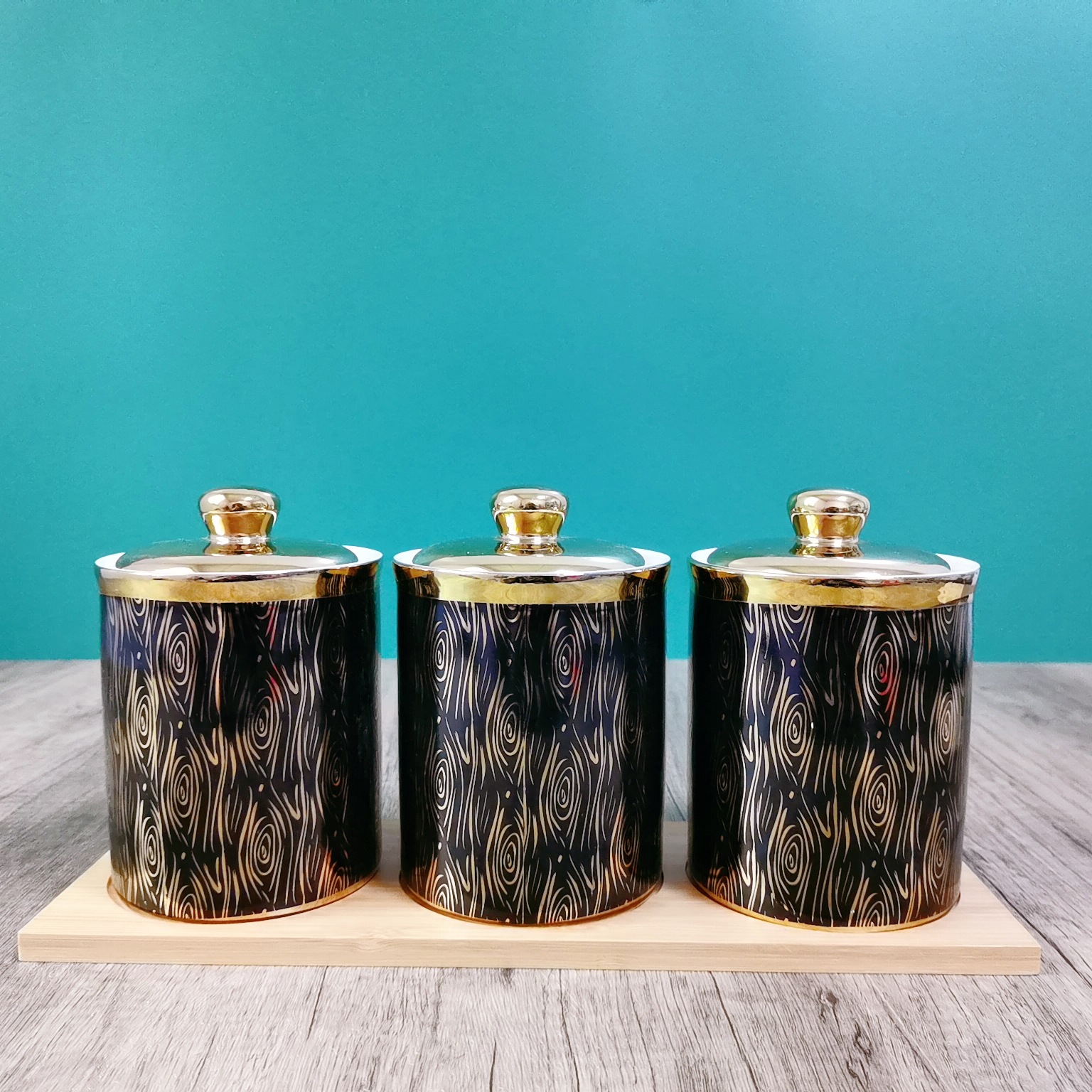 Exportación cerámica sellado tarro cocina almacenamiento tarro con tablero de madera café té tarro granos almacenamiento tarro traje