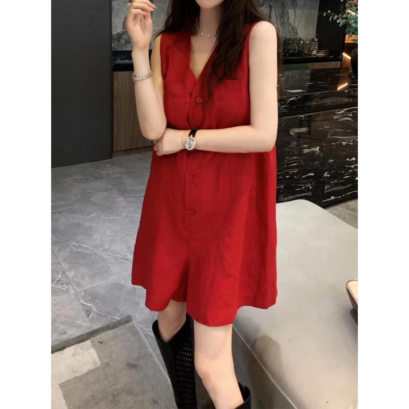 高级简约连体短裤女慵懒风2024夏季新款v领时尚收腰遮肚显瘦裤裙