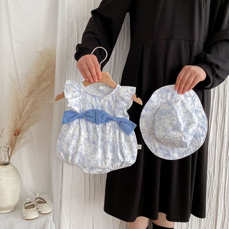 2026 Summer Baby Girl Romper with Print and Hood, Onesie for 100-Day Photoshoot Outfit