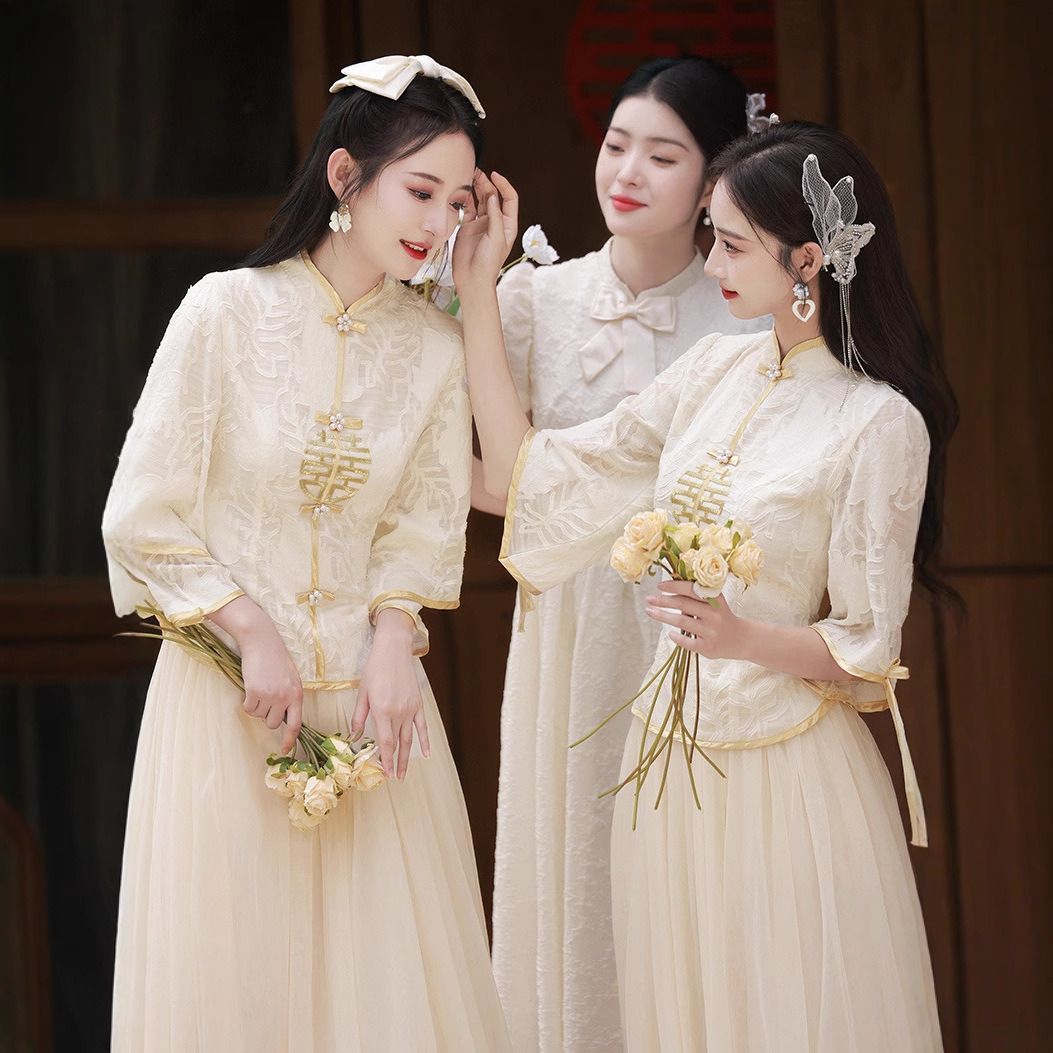 中式伴娘服2025新款秋季国风大码婚礼姐妹裙伴娘团显瘦旗袍礼服女