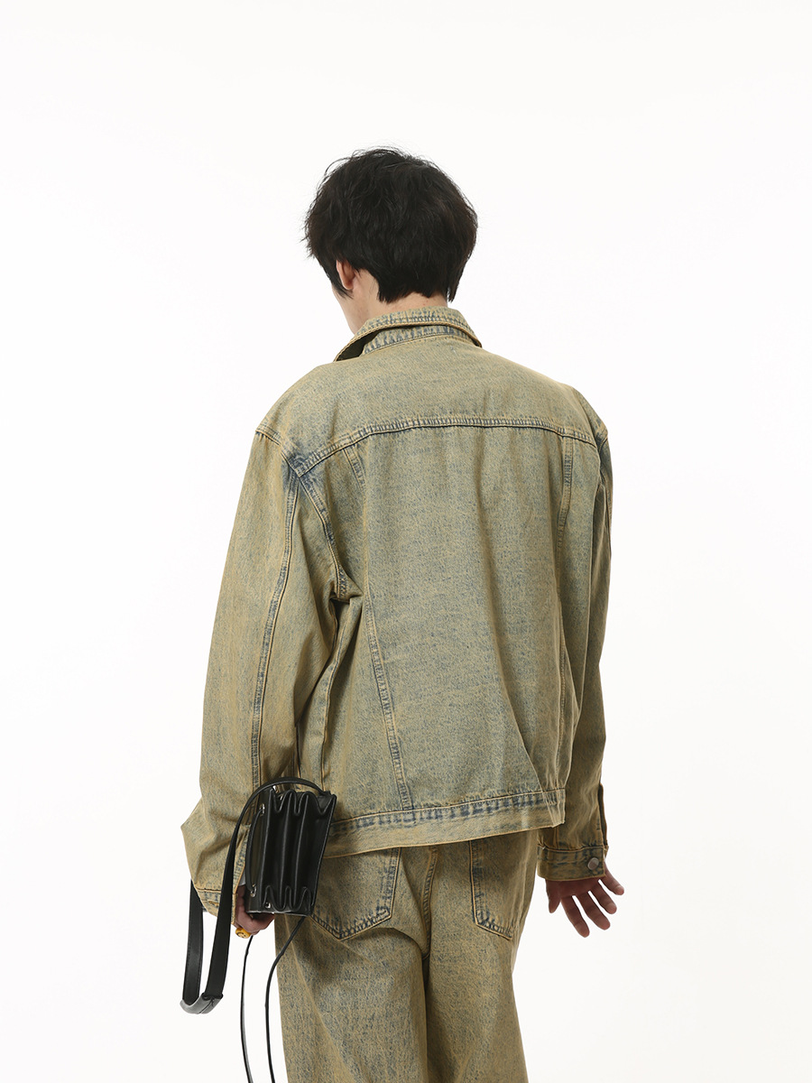 Mtlclothes ropa de Hombre | 2023 otoño retro simple apenada Denim coat washed jeans Loose